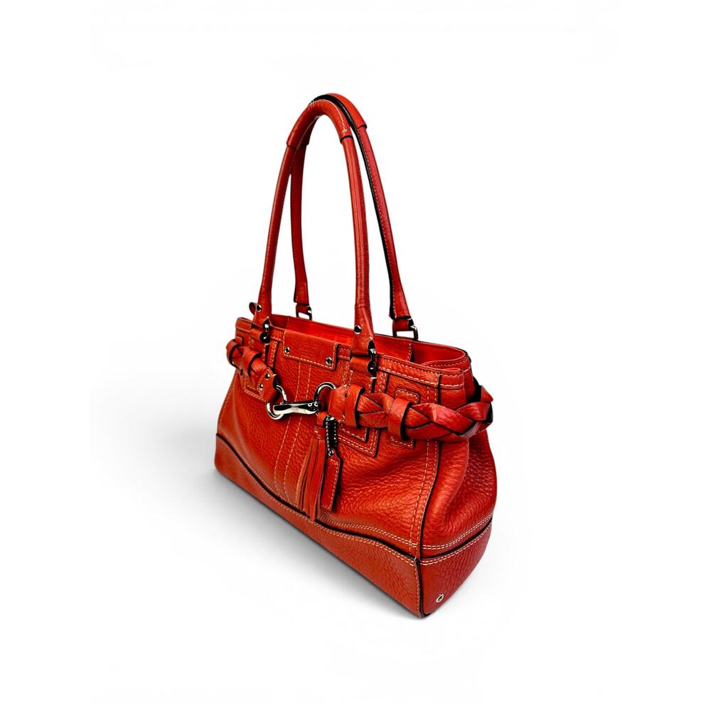 Vintage Coach Hamptons Braided Pebbled Leather Shoulder Bag W/ Red Tassel - Picture 8 of 16